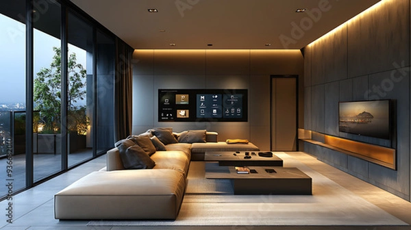 Obraz Luxurious Modern Living Room With Smart Technology Features