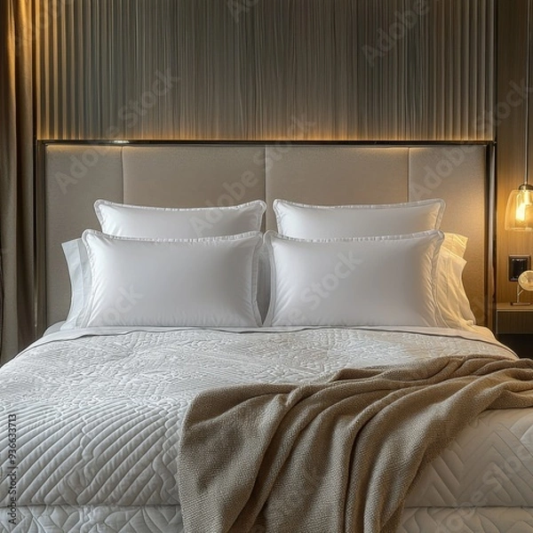 Fototapeta Classic bed with pillow and throw created with generated ai