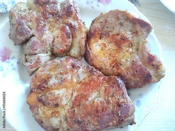 Obraz grilled pork chops on the plate 