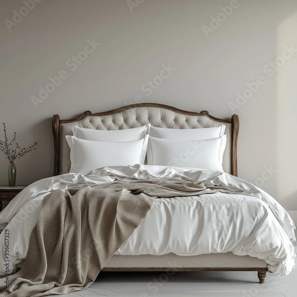 Fototapeta Classic bed with pillow and throw created with generated ai
