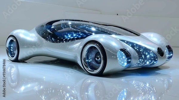Fototapeta A sleek, futuristic car with an aerodynamic design, symbolizing innovation in transportation.