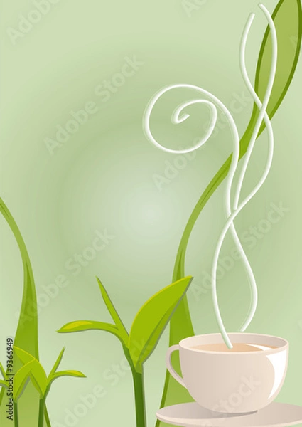 Obraz Vector illustration of a tea hot smoking cup with tea leaves