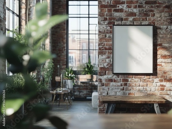 Obraz Mockup frame close up in loft interior background.