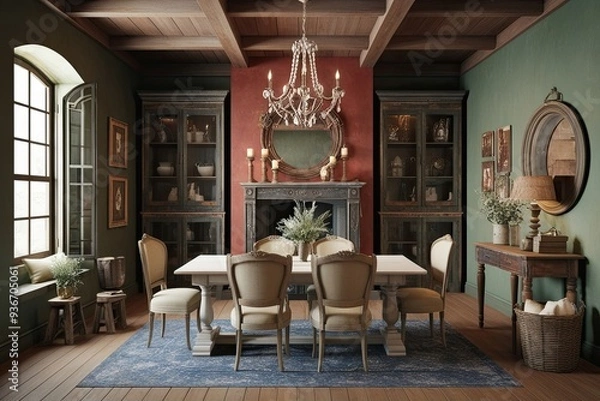 Fototapeta Stunning 3D Visualization of Rustic Vintage Interior Design with Charming Decor