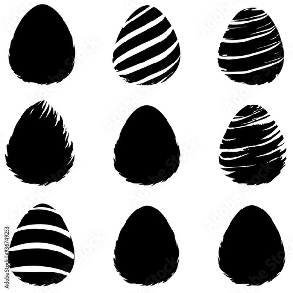 Fototapeta A collection of black and white Easter eggs featuring various intricate designs