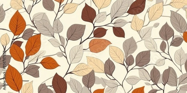 Fototapeta Seamless Repeating Pattern of Autumn Leaves in Various Shades on a Neutral Background
