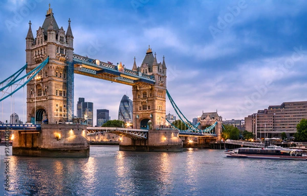 Obraz Tower Bridge in London UK at dusk. Tower Bridge is a combined bascule, suspension, and, until 1960, cantilever bridge in London, built between 1886 and 1894.
