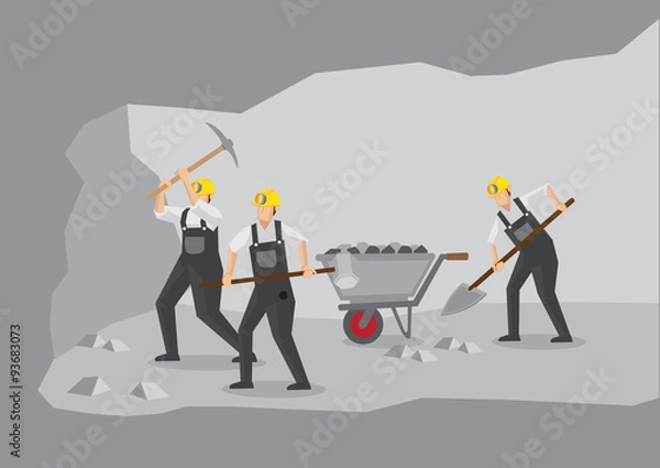 Obraz Coal Miners Working in Underground Mine Vector Illustration