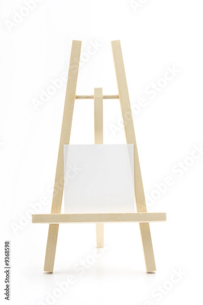 Fototapeta wooden easel with blank memo on white background