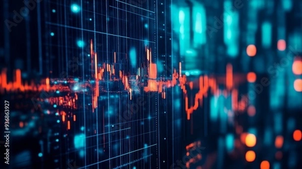 Fototapeta gold bitcoin coins and computer keyboard on wooden desk