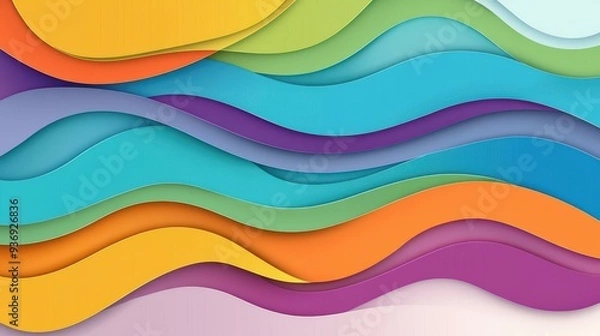 Fototapeta Dive into this vibrant illustration showcasing playful waves and a charming paper cut design that enhances creativity.