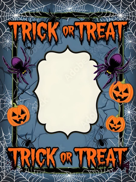 Fototapeta Spooky Skeleton and Crossbones Border Frame for Halloween. Featuring 'Spooky Night' Text in Creepy Font. Perfect for Invitations and Announcements.