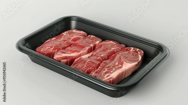 Obraz Raw Steaks in Black Plastic Tray