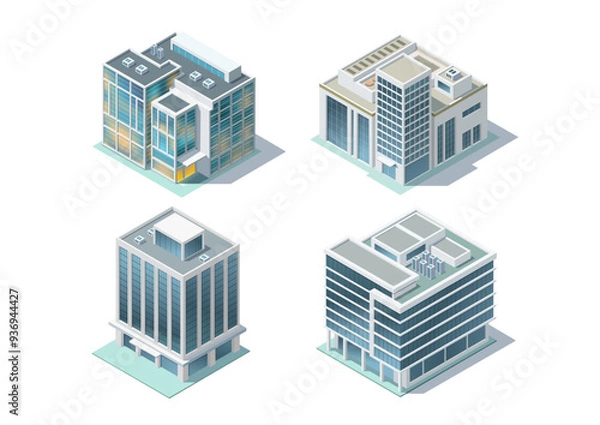 Fototapeta Set of isometric modern building.