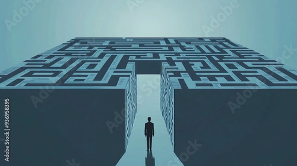 Fototapeta Businessman Standing Beginning Maze Confusion Finding Searching Solution Path Challenge