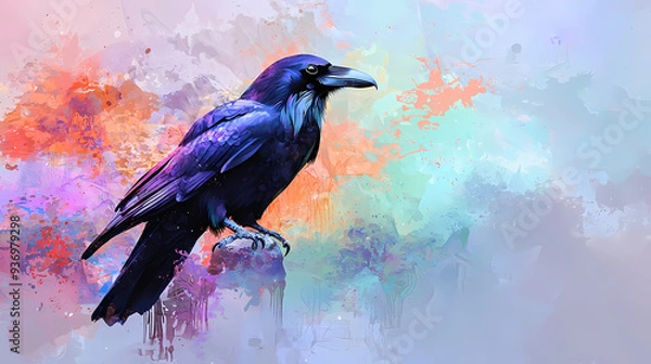 Fototapeta Raven in Watercolor Abstract