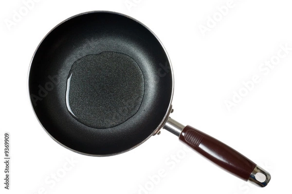 Fototapeta Frying pan with cooking oil isolated on white background.