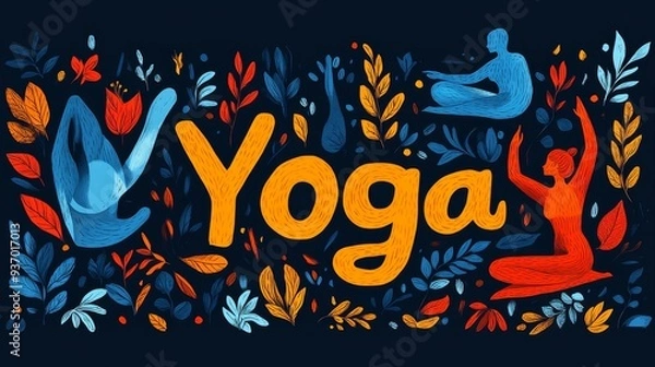 Fototapeta Yoga Poses with Floral Design   Mindfulness and Wellness Concept