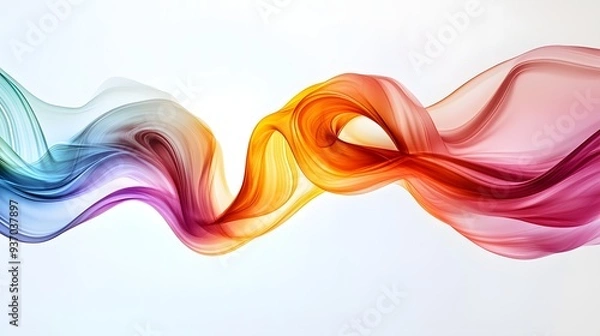 Fototapeta 56. Colorful, translucent waveforms intertwining and flowing in a clear space