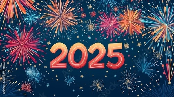 Fototapeta New Year 2025. Vector image, fireworks, holiday.