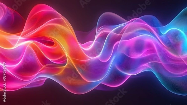 Fototapeta 35. Brightly colored light waves forming a fluid, 3D abstract pattern on a clear background