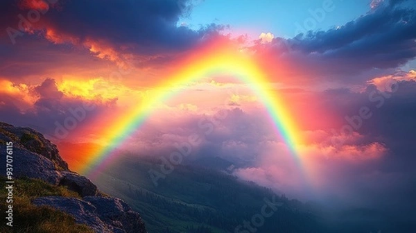 Fototapeta Rainbow Over Mountain Peaks