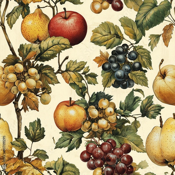 Obraz ビンテージボタニカル秋の果実パターン