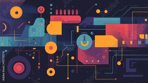 Fototapeta Explore sleek flat design in modern tech textures for a vibrant and innovative digital atmosphere that inspires creativity.