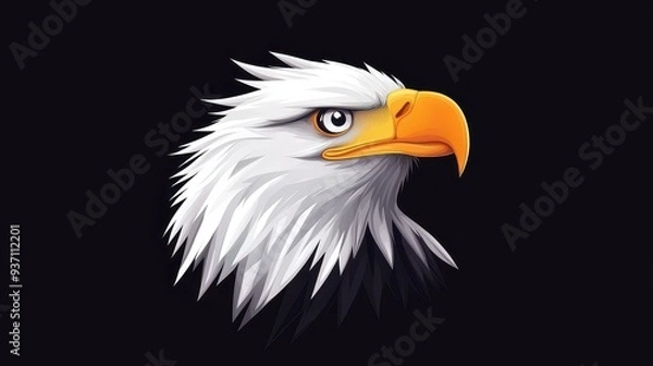 Fototapeta Experience the charm of a cartoon Bald Eagle, striking a pose amidst a dramatic dark backdrop, full of life and whimsy.