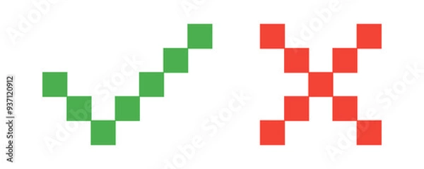 Obraz pixel art style  of cross and check mark icon