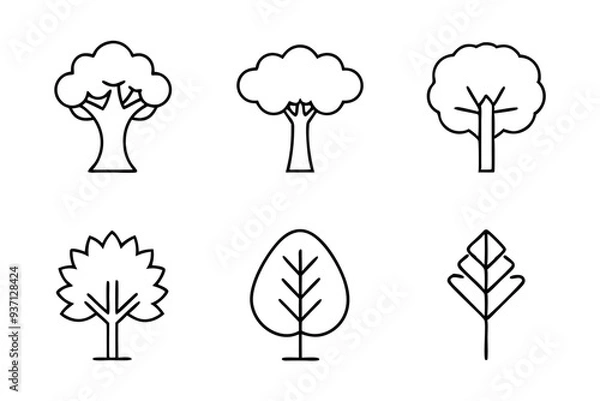 Obraz Set of Draw a tree icons silhouette vector line art illustration
