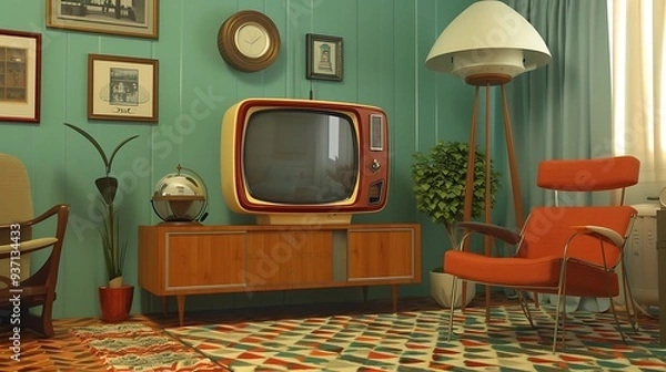 Fototapeta Old fashioned tv with a square non curved screen