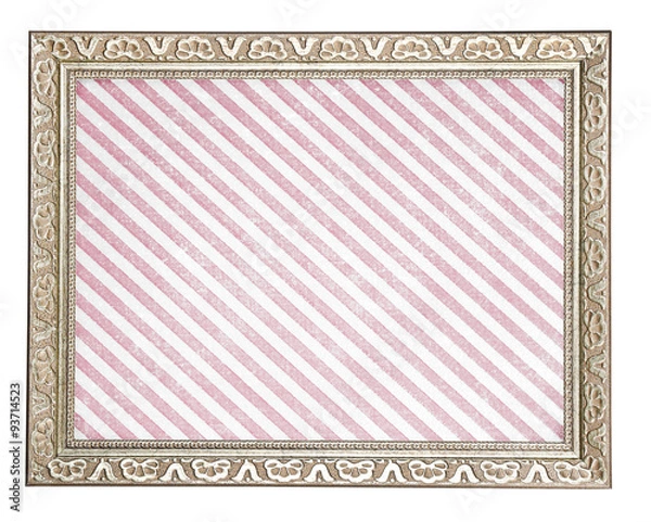 Fototapeta Old frame with striped canvas isolated on white