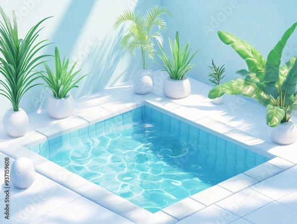 Fototapeta 3D isometric cool swimming pool in pastel tones