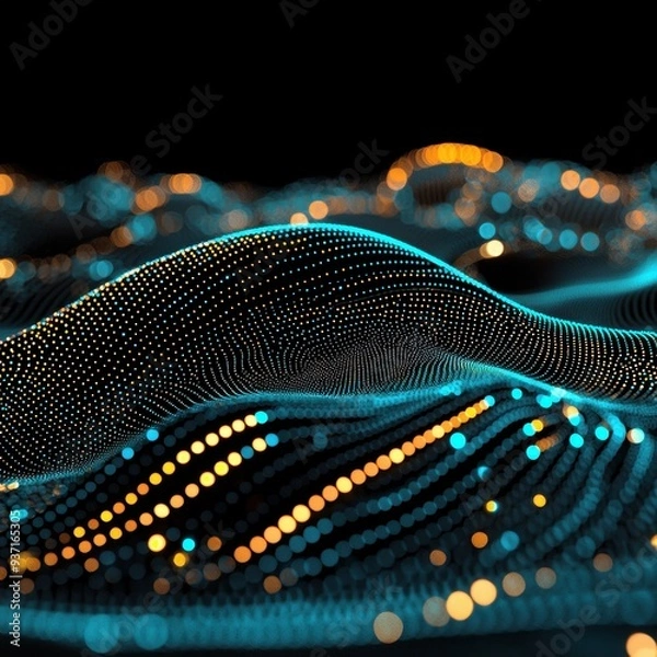 Fototapeta Abstract Blue and Yellow Bokeh Lights on Black Background