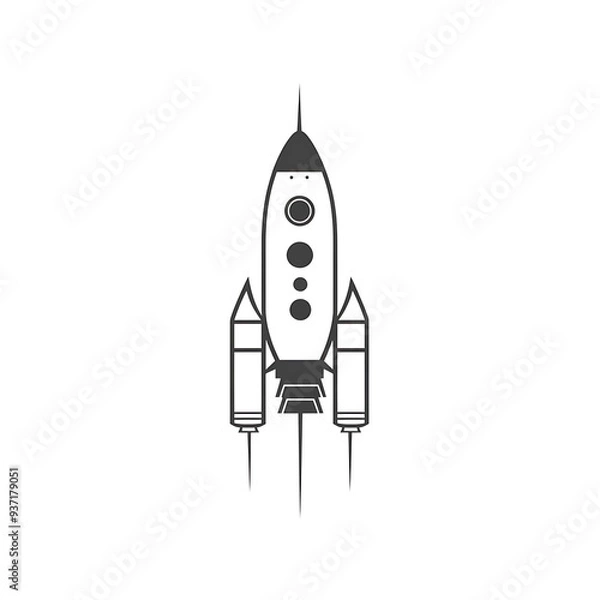 Obraz Black and White Silhouette of a Rocket Ship with Three Thrusters