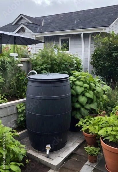 Fototapeta rain catchment barrel, generative ai