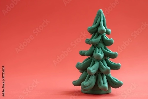 Fototapeta Christmas tree polymer clay isolate on red background