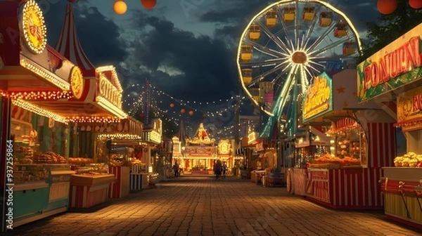 Obraz 29. A quaint festival in a small town with classic carnival games and food stands