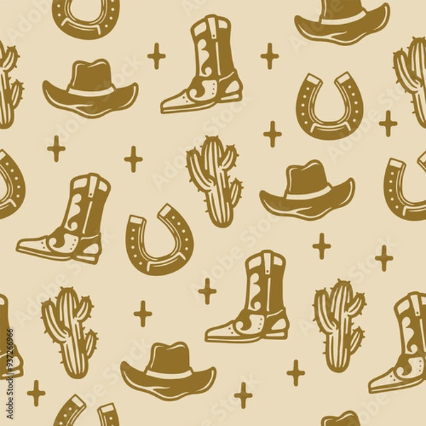 Obraz Western Cowboy Vintage Seamless Pattern