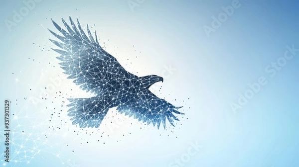 Fototapeta Abstract avian construct banner with interconnected nodes on tech background