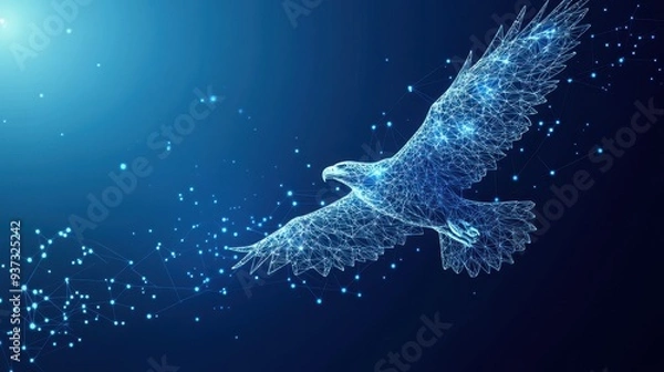 Fototapeta Abstract eagle construct banner showcasing low-poly design on tech background