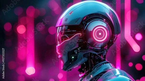 Fototapeta Global communication with AI, vibrant colors, text space, advanced tone, Vivid