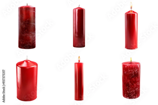 Fototapeta Six Red Candles with Different Textures and Flames