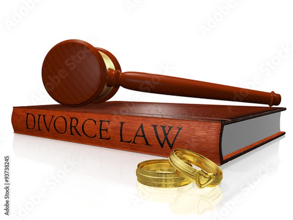 Obraz Divorce Law Book Gavel and Wedding Bands