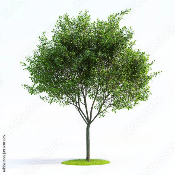 Fototapeta A tree with green leaves is standing in a grassy area. The tree is the main focus of the image, and it is a healthy and vibrant tree. The grass around the tree adds a sense of natural beauty