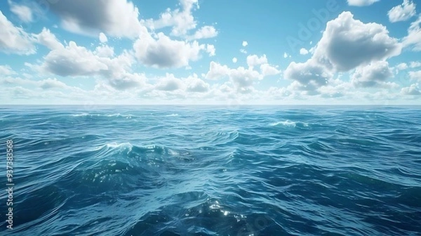 Fototapeta A serene ocean view with clear blue water and fluffy clouds in the sky.