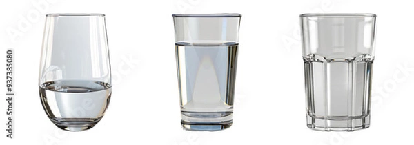 Obraz Drinking glasses set isolated on transparent background with different shapes and designs.