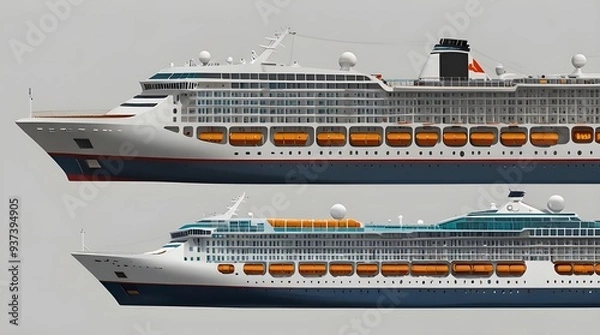 Fototapeta cruise liner side view isolated on white. generative.ai