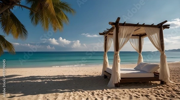 Fototapeta background inspired by the ocean, with shades of blue and aqua, capturing the serenity of a tropical beach paradise. generative.ai